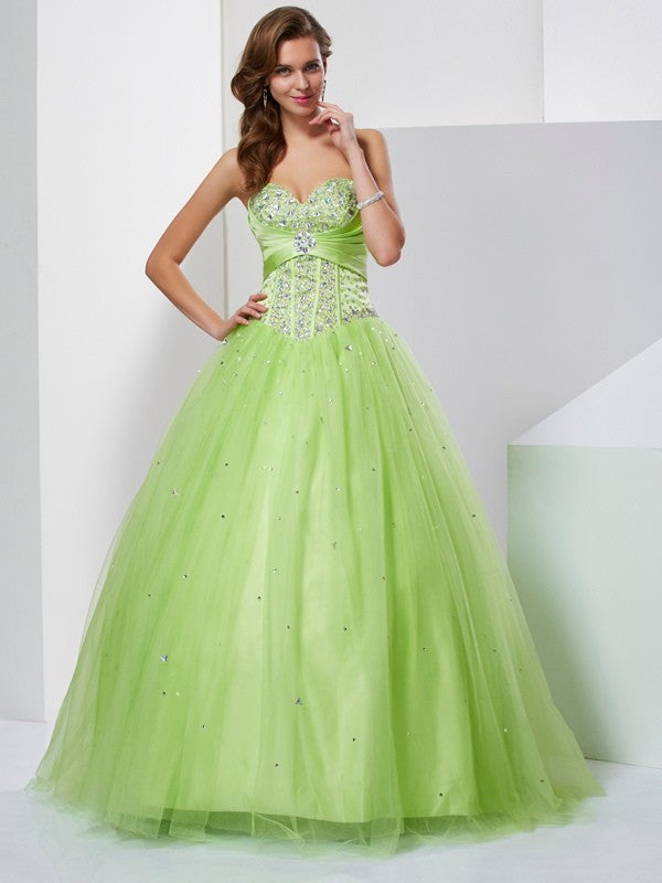 Ball Gown Sweetheart Beading Sleeveless Long Tulle Quinceanera Dresses