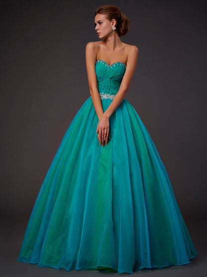 Ball Gown Sweetheart Sleeveless Long Beading Organza Quinceanera Dresses
