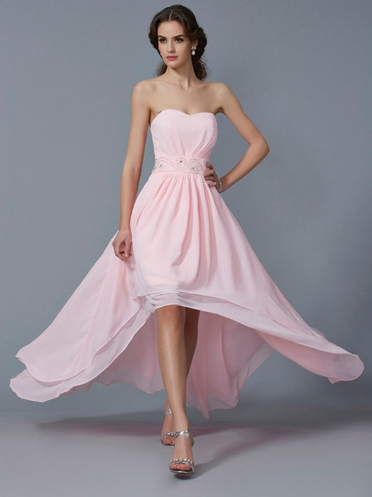 A-Line/Princess Sweetheart Sleeveless Beading High Low Chiffon Homecoming Dresses