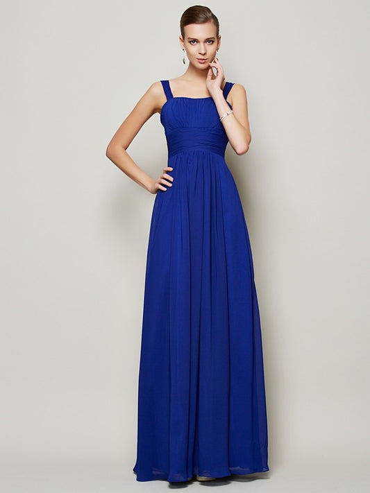 Sheath/Column Straps Sleeveless Pleats Long Chiffon Bridesmaid Dresses