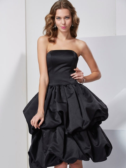 A-Line/Princess Strapless Sleeveless Short Satin Bridesmaid Dresses