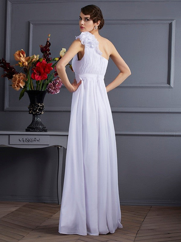 A-Line/Princess One-Shoulder Sleeveless Pleats Applique Long Chiffon Dresses
