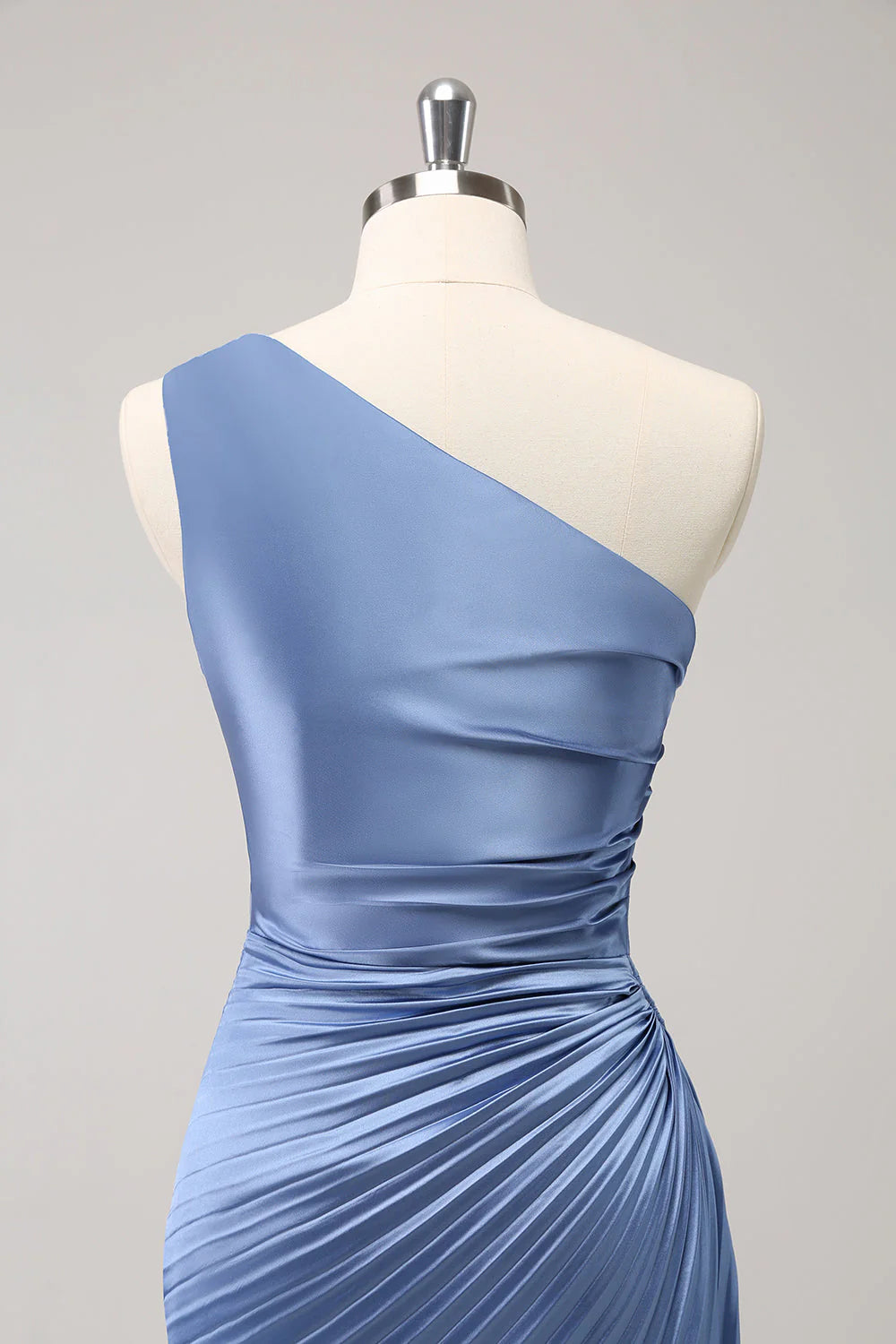 Blue one shoulder satin keyhole long bridesmaid dress