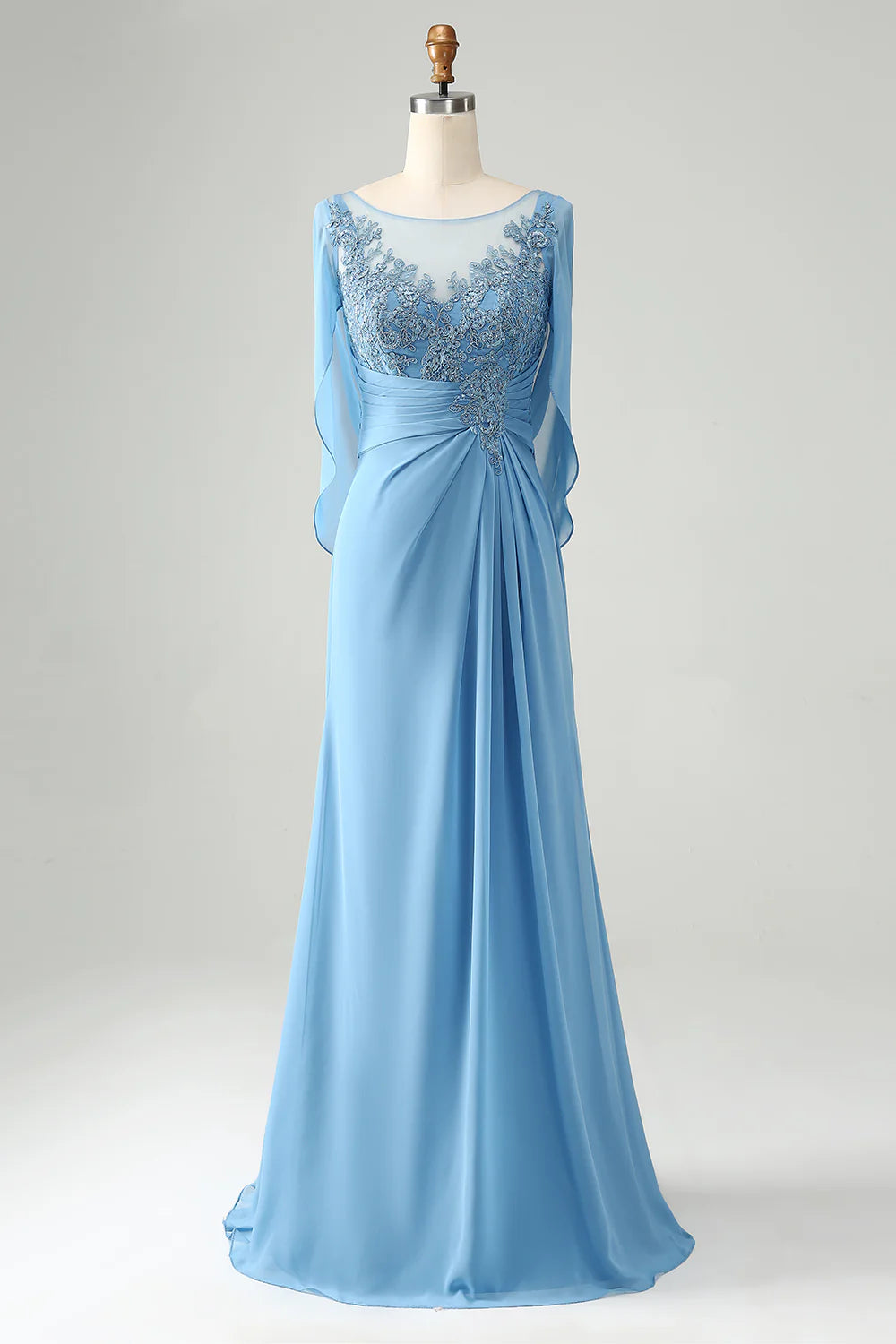 Blue mermaid beaded sleeve with appliqu é on bride's mother dress