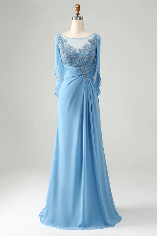 Blue mermaid beaded sleeve with appliqu é on bride's mother dress