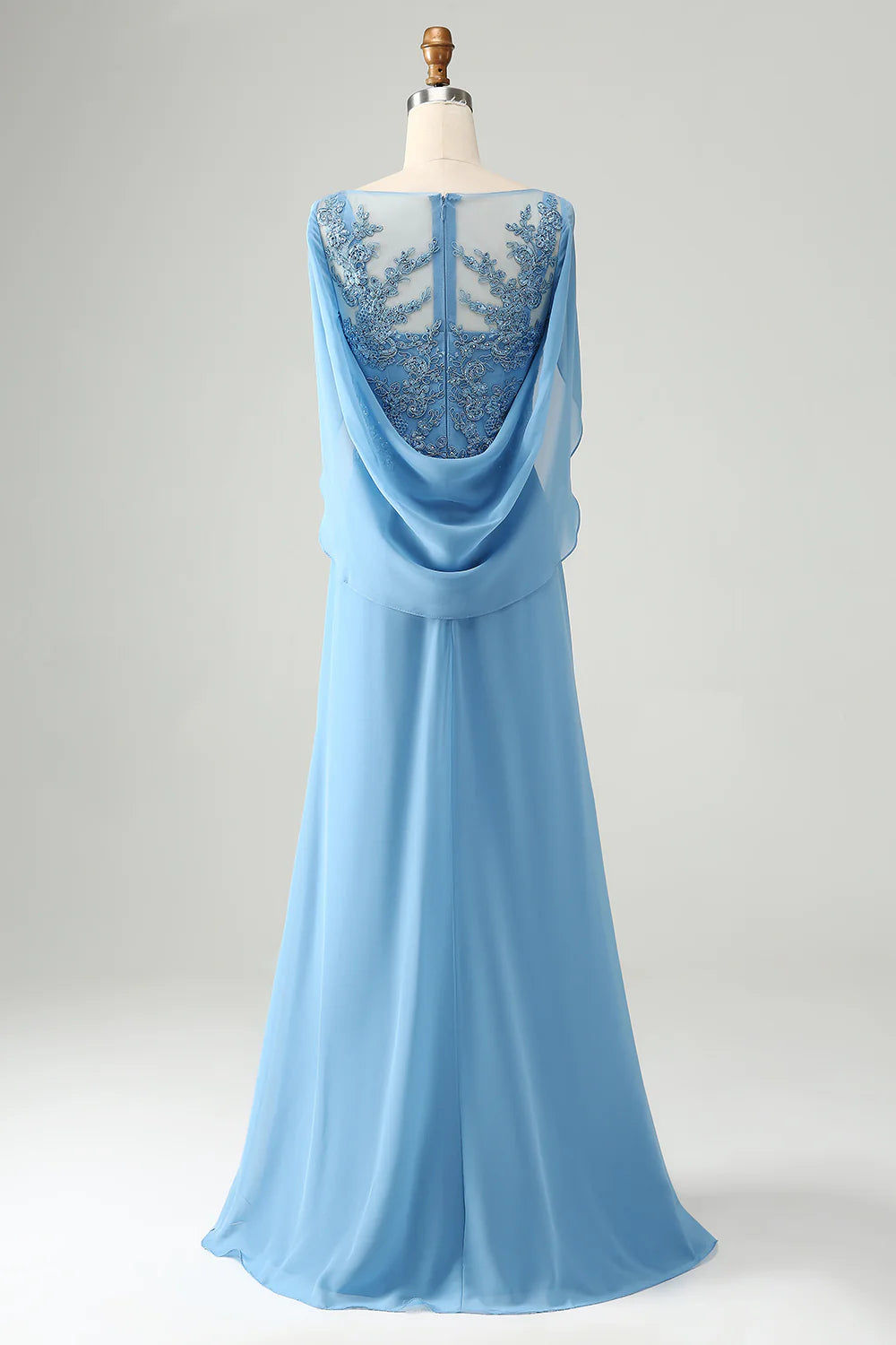 Blue mermaid beaded sleeve with appliqu é on bride's mother dress