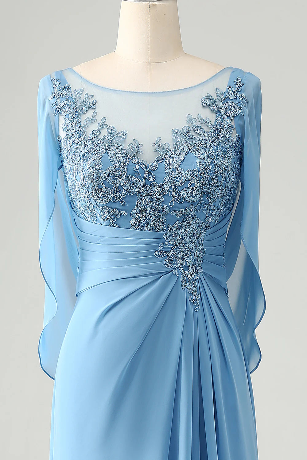 Blue mermaid beaded sleeve with appliqu é on bride's mother dress