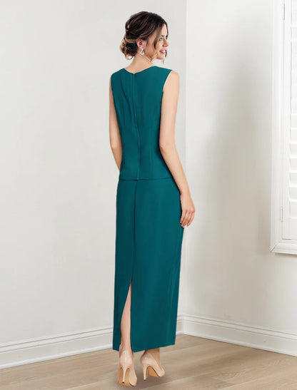 Tight fitting/cylindrical gemstone collar and ankle mother of the bride dress