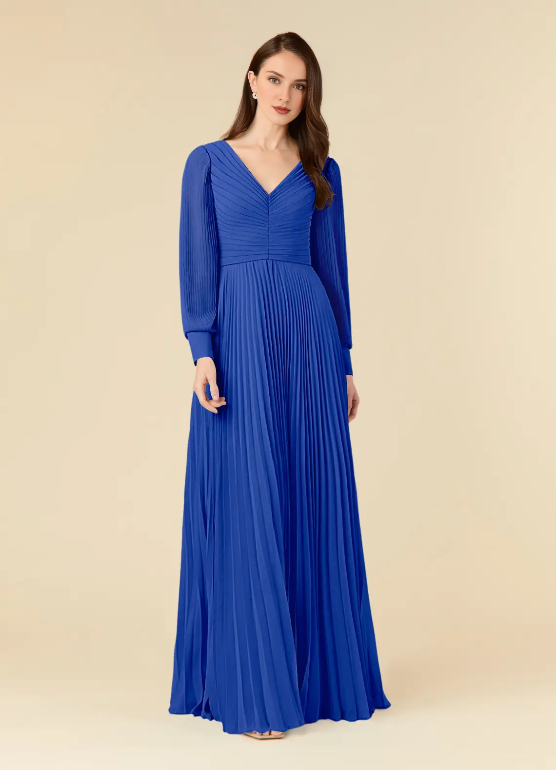 A-line pleated chiffon and ground length mother of the bride dress