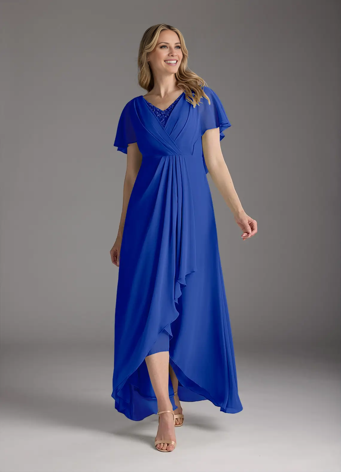 A-line V-neck pleated chiffon and floor length mothers of the bride dresses