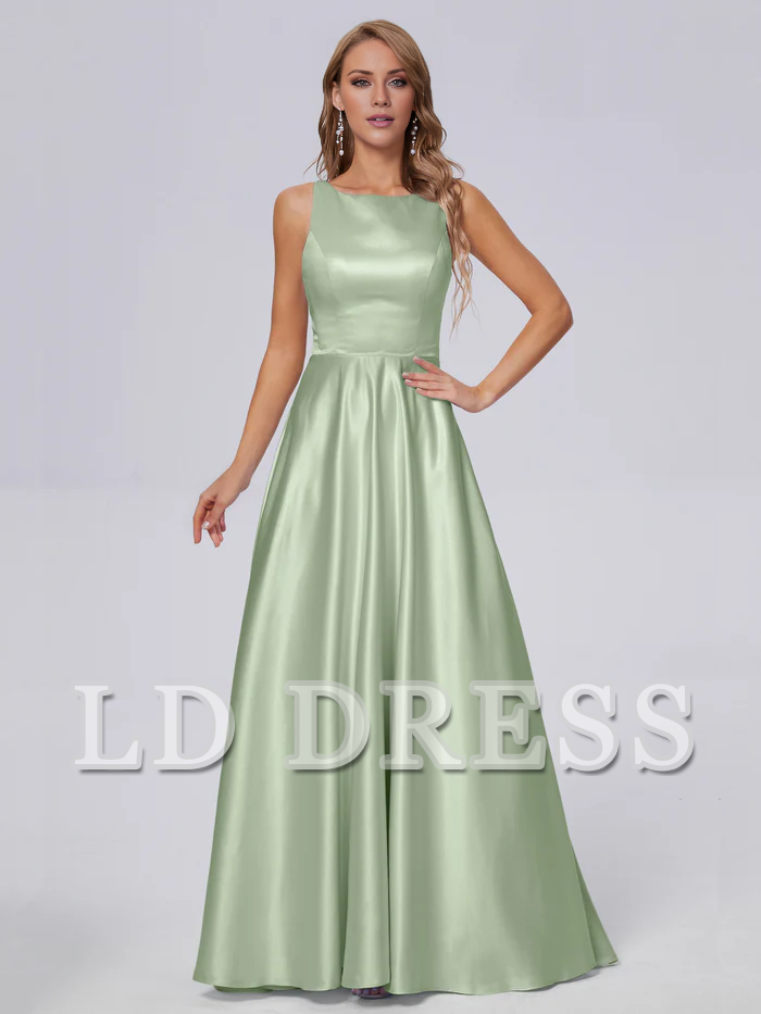 Sleeveless backless satin and floor length bridesmaid dress