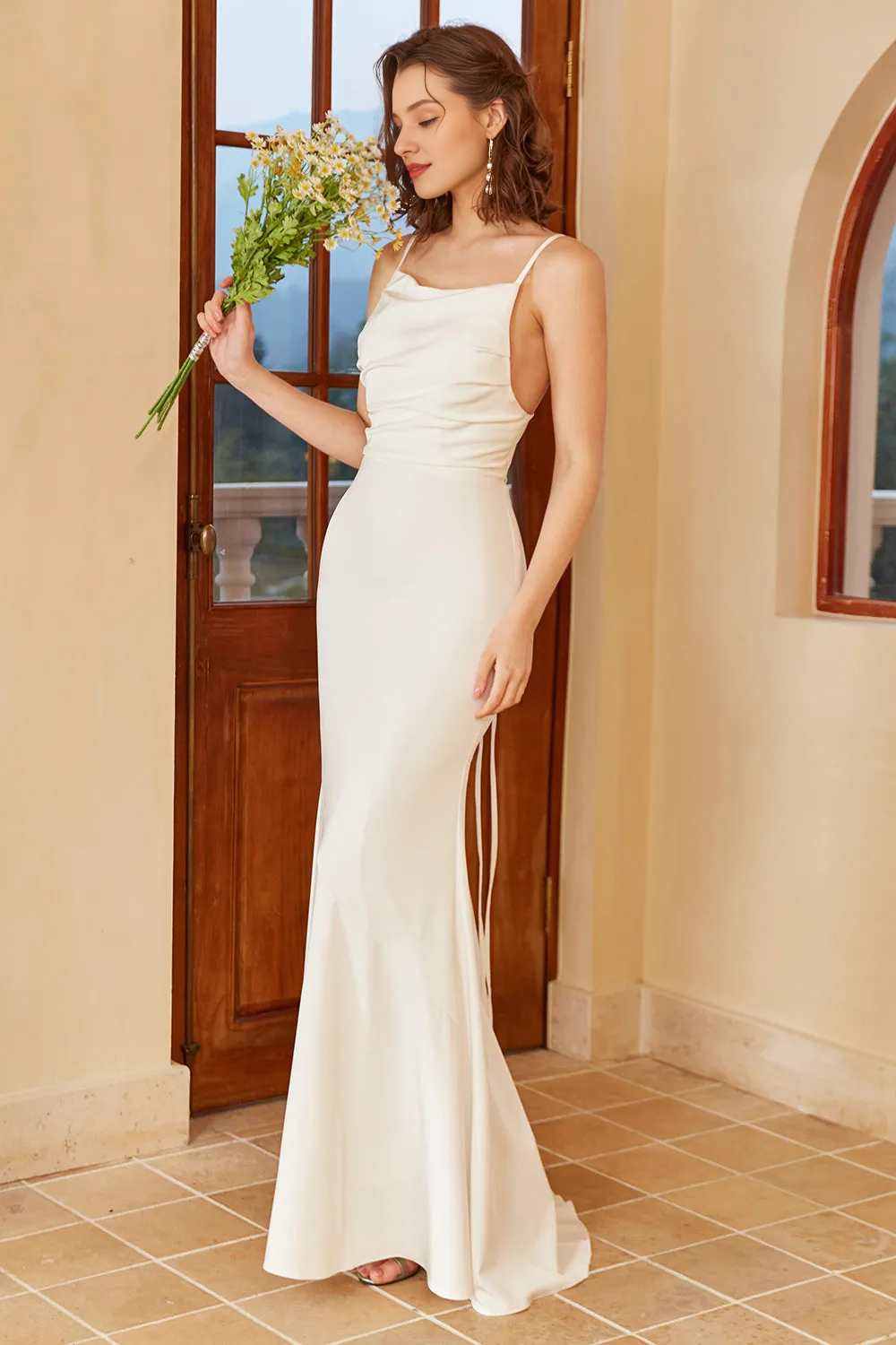 Simple Fish Tail Bohemian Strap Wedding Dress