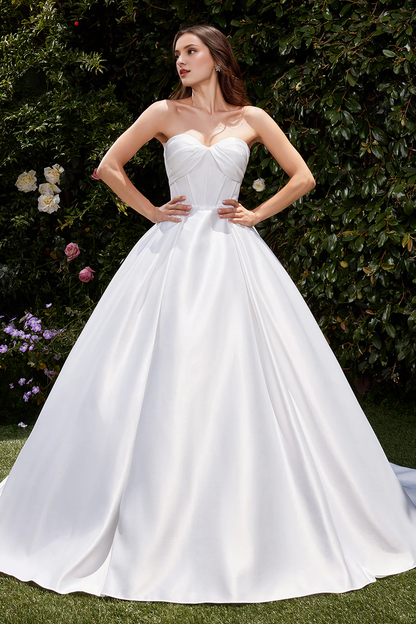 Satin long strapless and floor length wedding dress