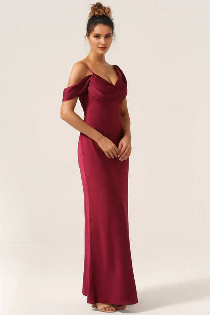 Cabemet fishtail floor length satin sleeveless bridesmaid dress