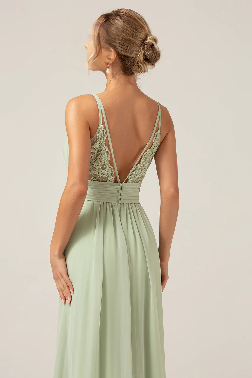 Dusty Sage A-line slim shoulder pleated chiffon bridesmaid dress