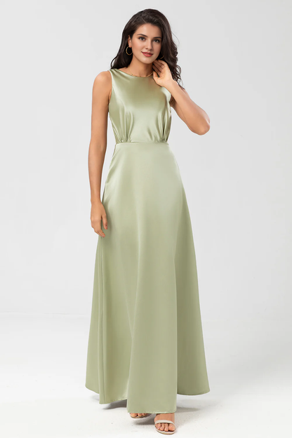 Dusty Sage A-line floor sweeping satin bridesmaid dress