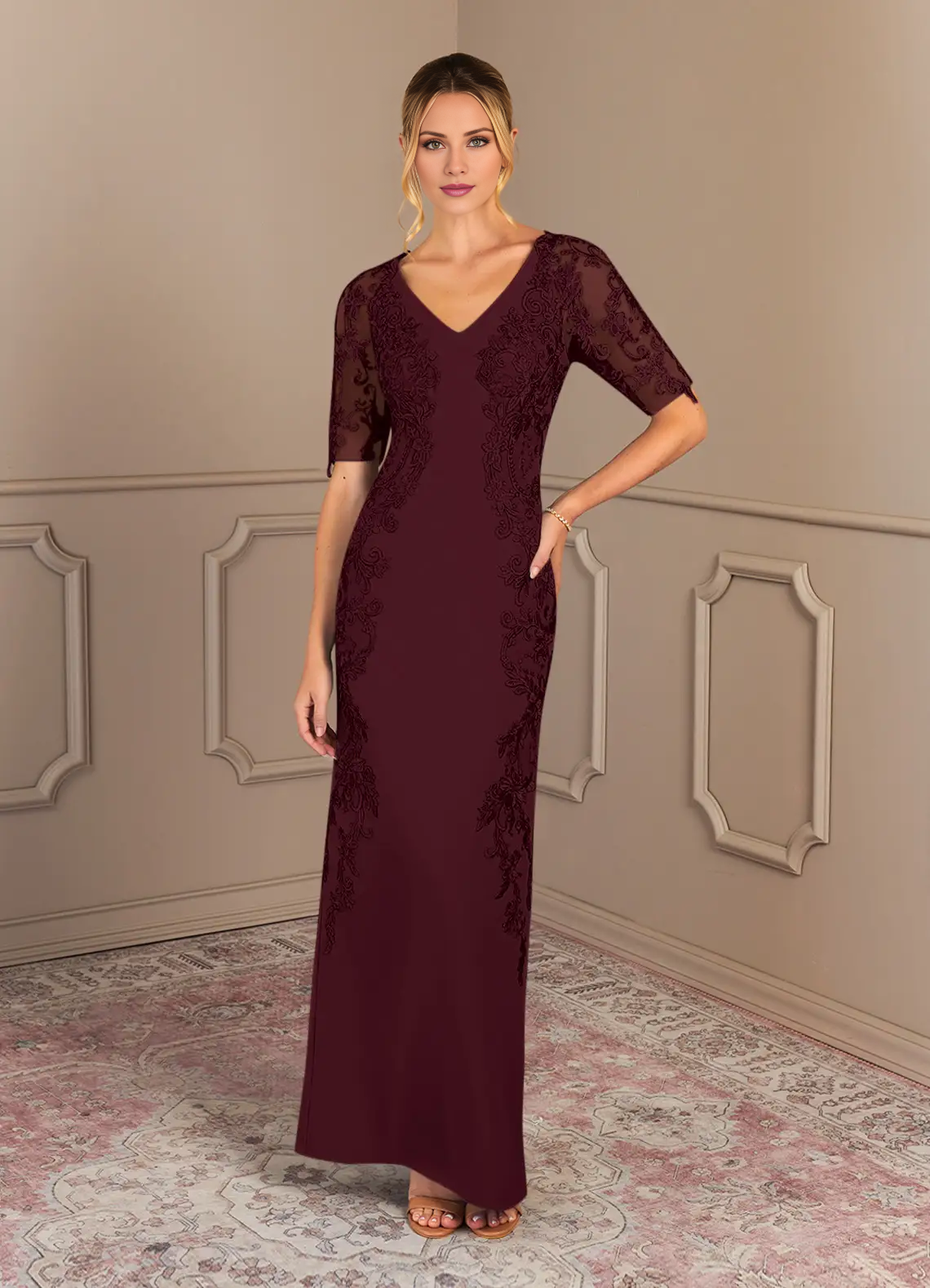 Tight lace crepe and floor length mothers of the bride dresses