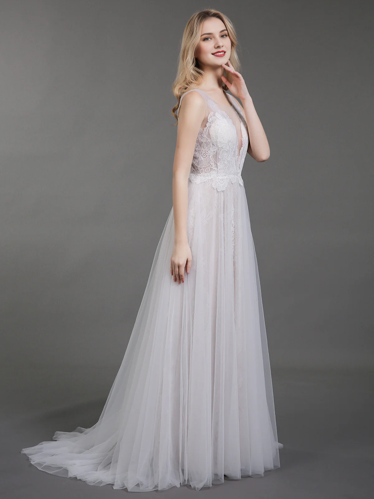 Lace chiffon minimalist beach wedding dress