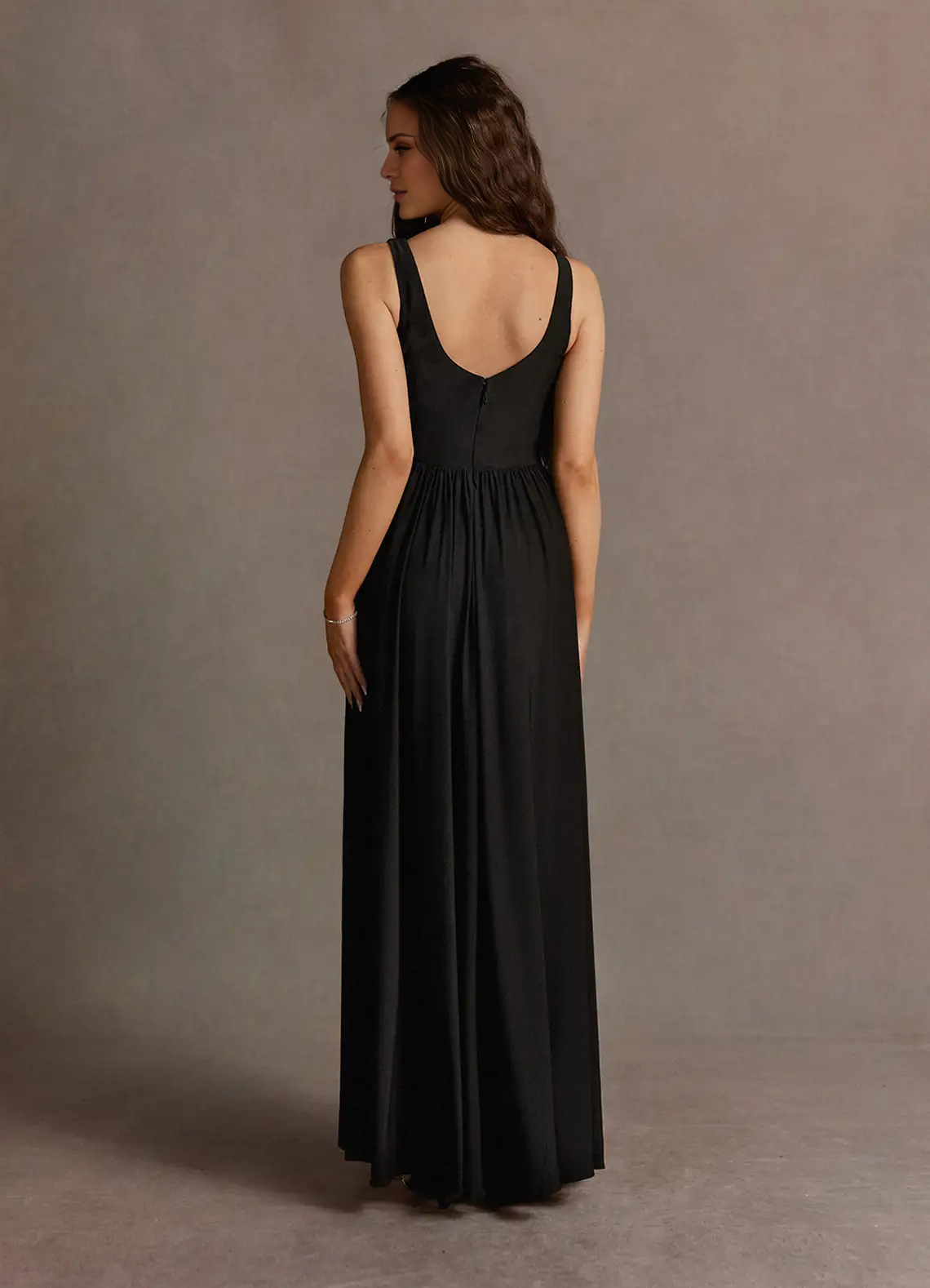 A-line V-neck folds and floor length evening gowns