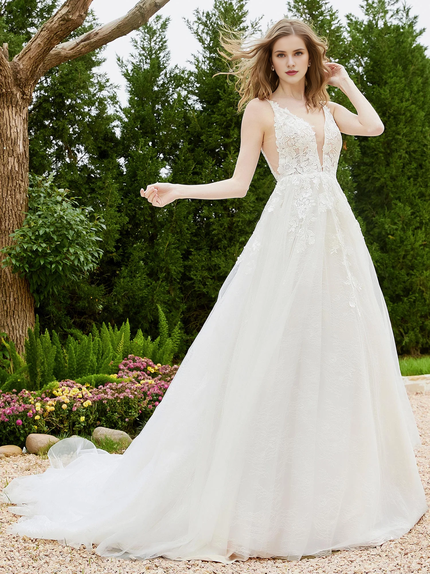 Tattoo V-neck thin shoulder strap wedding dress