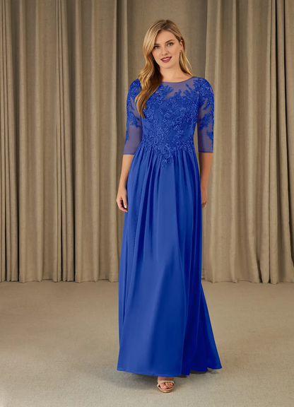 A-shaped spoon lace chiffon and floor length mother of the bride dress