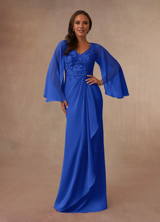 Tail tail evening gown V-neck lace chiffon mothers of the bride dresses