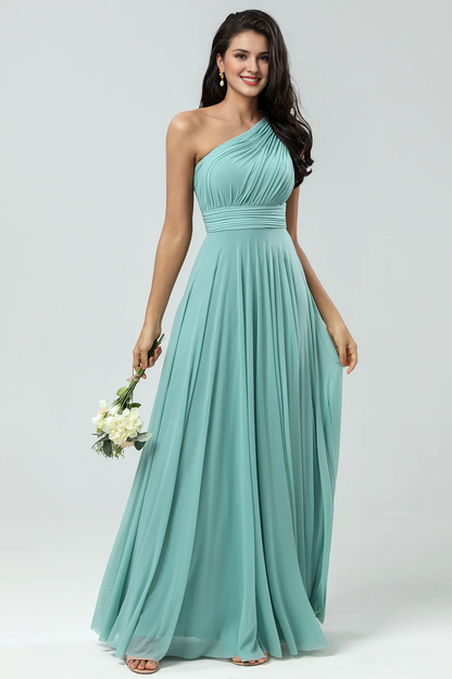 A-line shoulder pleated and floor length bridesmaid dress