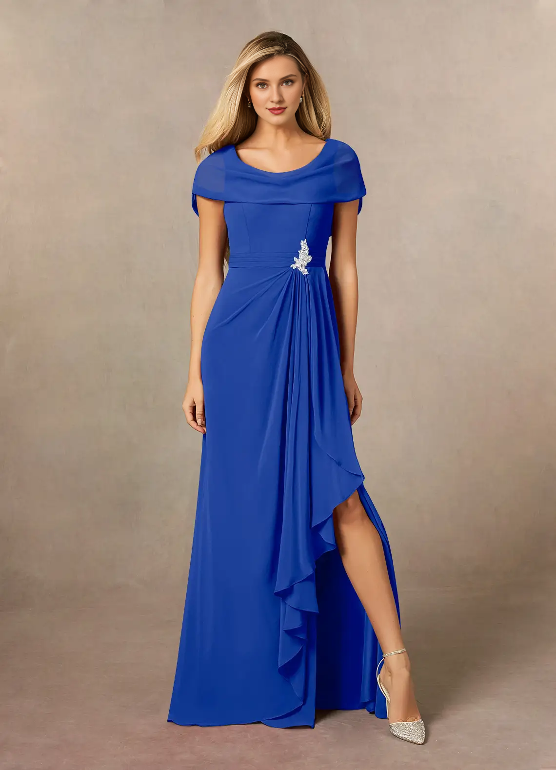 A-line side slit chiffon and floor length mother of the bride dress