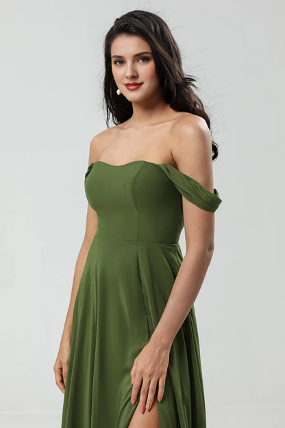 A-line slit and ground chiffon bridesmaid dress