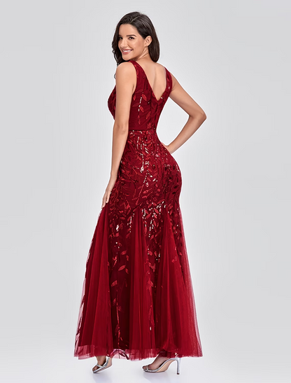 Empire Elegant Party Wear Formal Evening Valentine's Day Dress V Neck V Back Sleeveless Floor Length Tulle with Embroidery