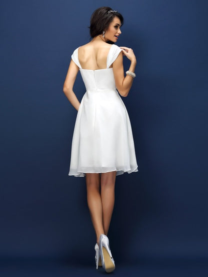A-Line/Princess Straps Pleats Sleeveless Short Chiffon Bridesmaid Dresses