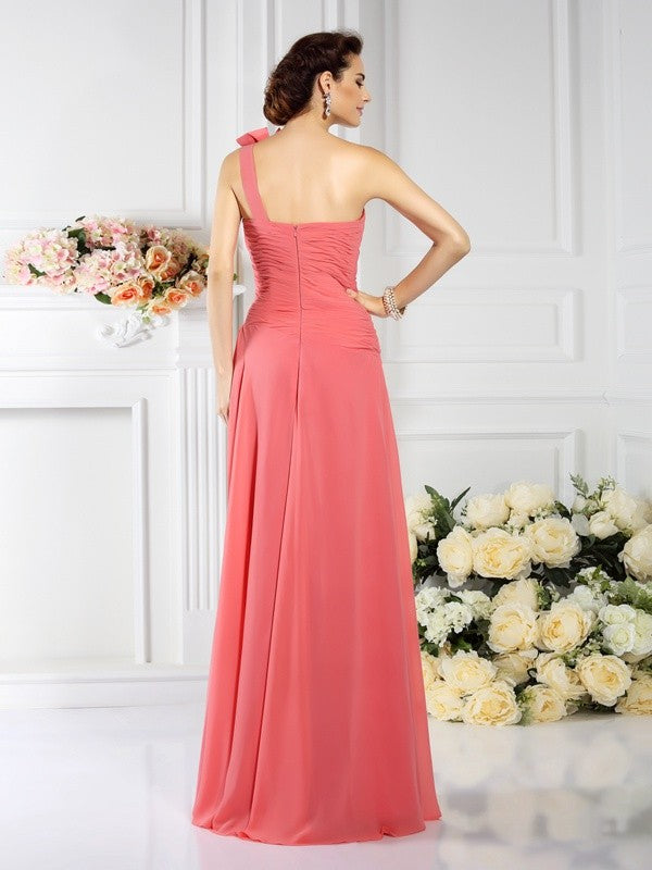 A-Line/Princess One-Shoulder Pleats Sleeveless Long Chiffon Bridesmaid Dresses