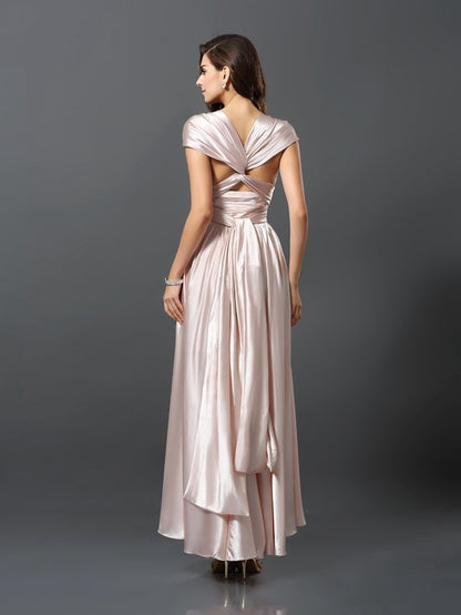 Sheath/Column Sleeveless High Low Silk like Satin Convertible Bridesmaid Dresses