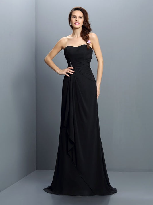 Trumpet/Mermaid Strapless Pleats Sleeveless Long Chiffon Bridesmaid Dresses