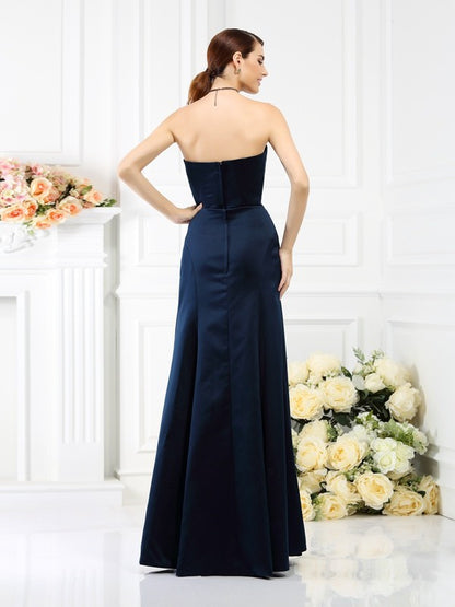 Sheath/Column Strapless Sleeveless Long Satin Bridesmaid Dresses