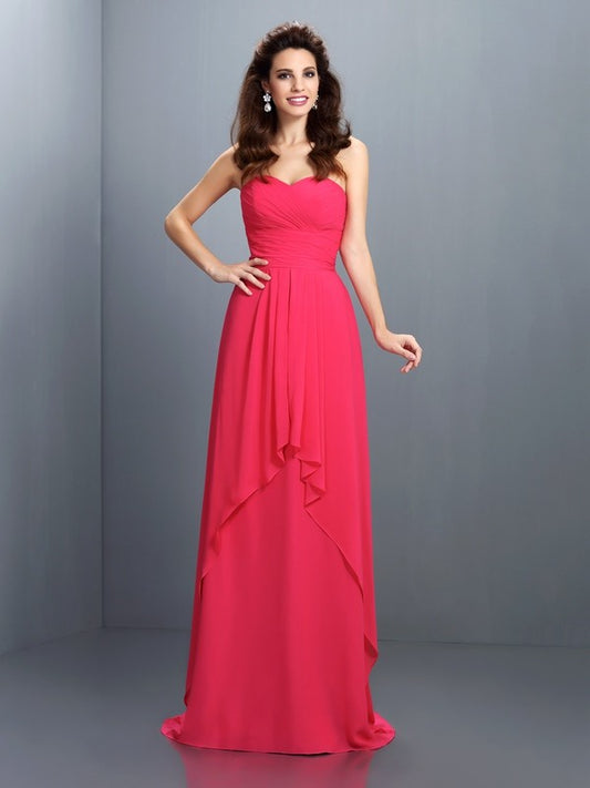 A-Line/Princess Sweetheart Pleats Sleeveless Long Chiffon Bridesmaid Dresses