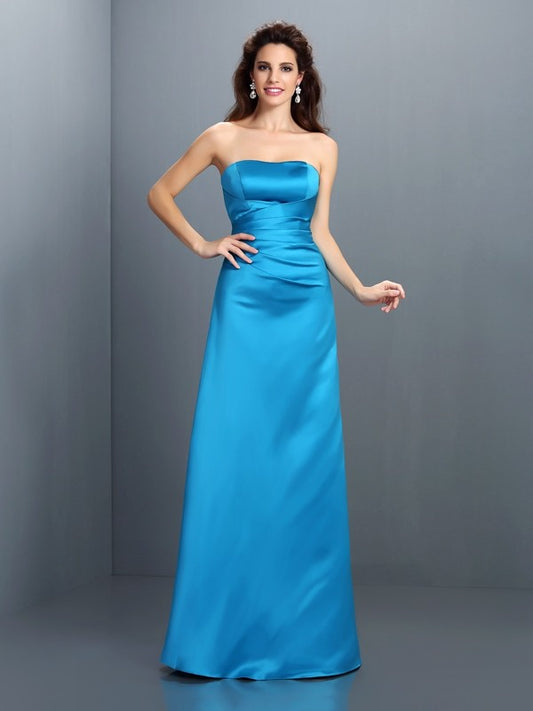 A-Line/Princess Strapless Sleeveless Long Satin Bridesmaid Dresses