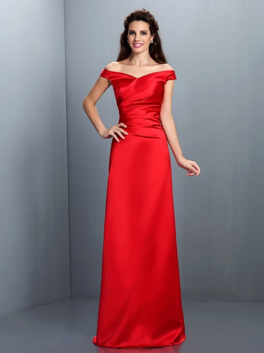 Sheath/Column Off-the-Shoulder Sleeveless Long Satin Bridesmaid Dresses