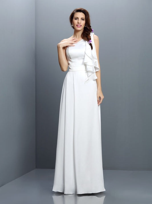 A-Line/Princess One-Shoulder Ruffles Sleeveless Long Chiffon Bridesmaid Dresses