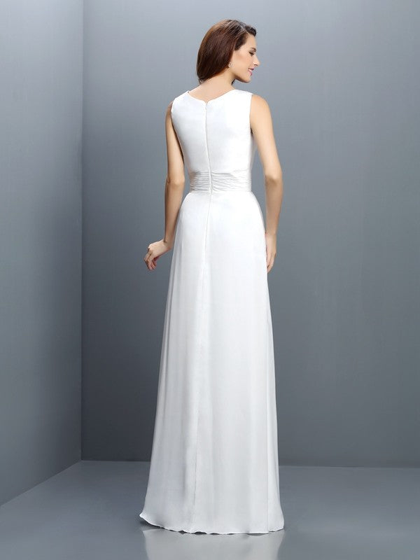 Sheath/Column V-neck Sleeveless Long Chiffon Bridesmaid Dresses