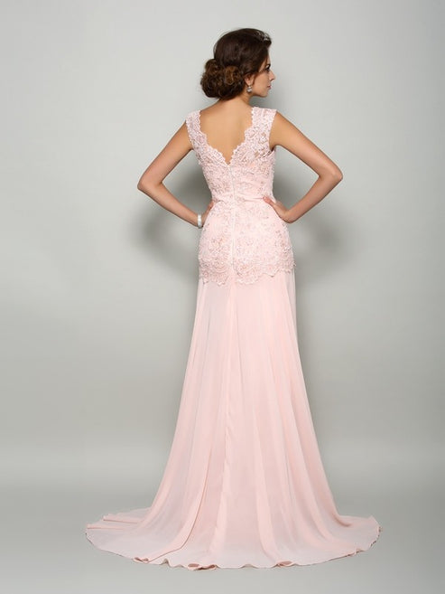 Gorgeous Mermaid Scoop Beading Sleeveless Long Chiffon Prom Dresses main image 1