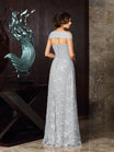 A-Line Off the Shoulder Chiffon Floor-Length Dress Steel Grey Plus Size