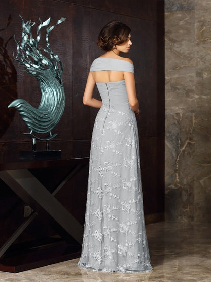 A-Line Chiffon Off-the-Shoulder Sleeveless Floor-Length With Applique ...