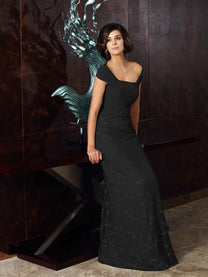 A-Line Off the Shoulder Chiffon Floor-Length Dress Peacock