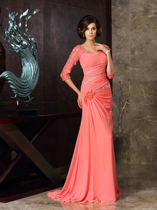 Mermaid Chiffon Sweetheart 1/2 Sleeves Sweep/Brush Train With Beading Mother of the Bride Dresses