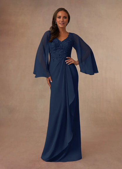 Tail tail evening gown V-neck lace chiffon mothers of the bride dresses