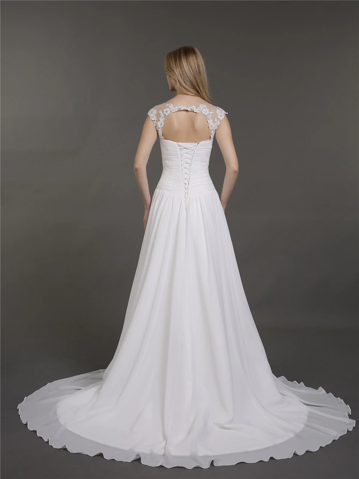 Chiffon lace applique bridal dress