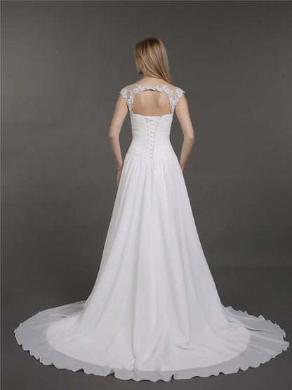 Chiffon lace applique bridal dress