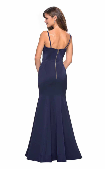 Sleeveless backless fitted trumpet shaped and floor length evening gown