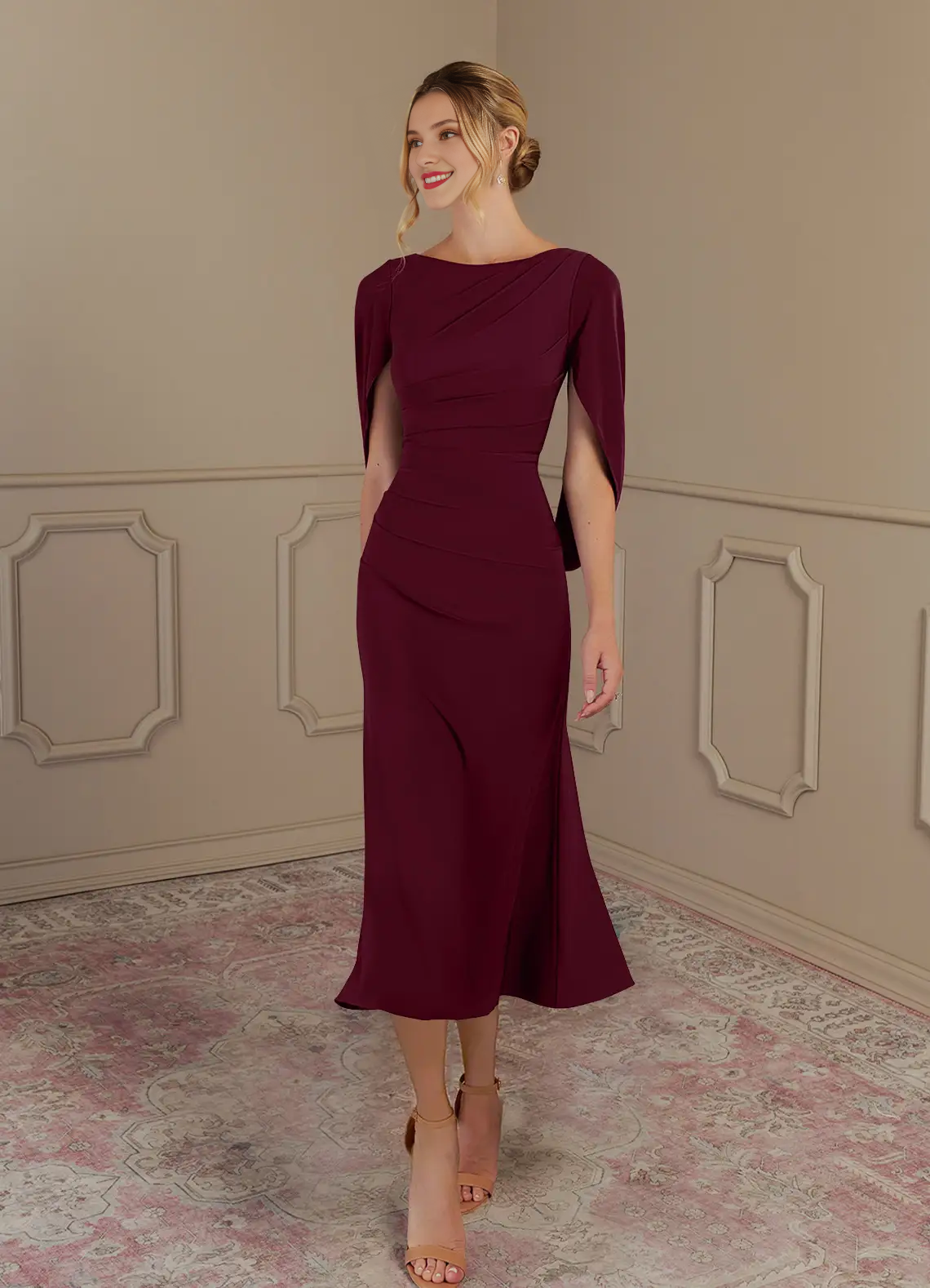 Tight collar luxury knit mother of the bride dress